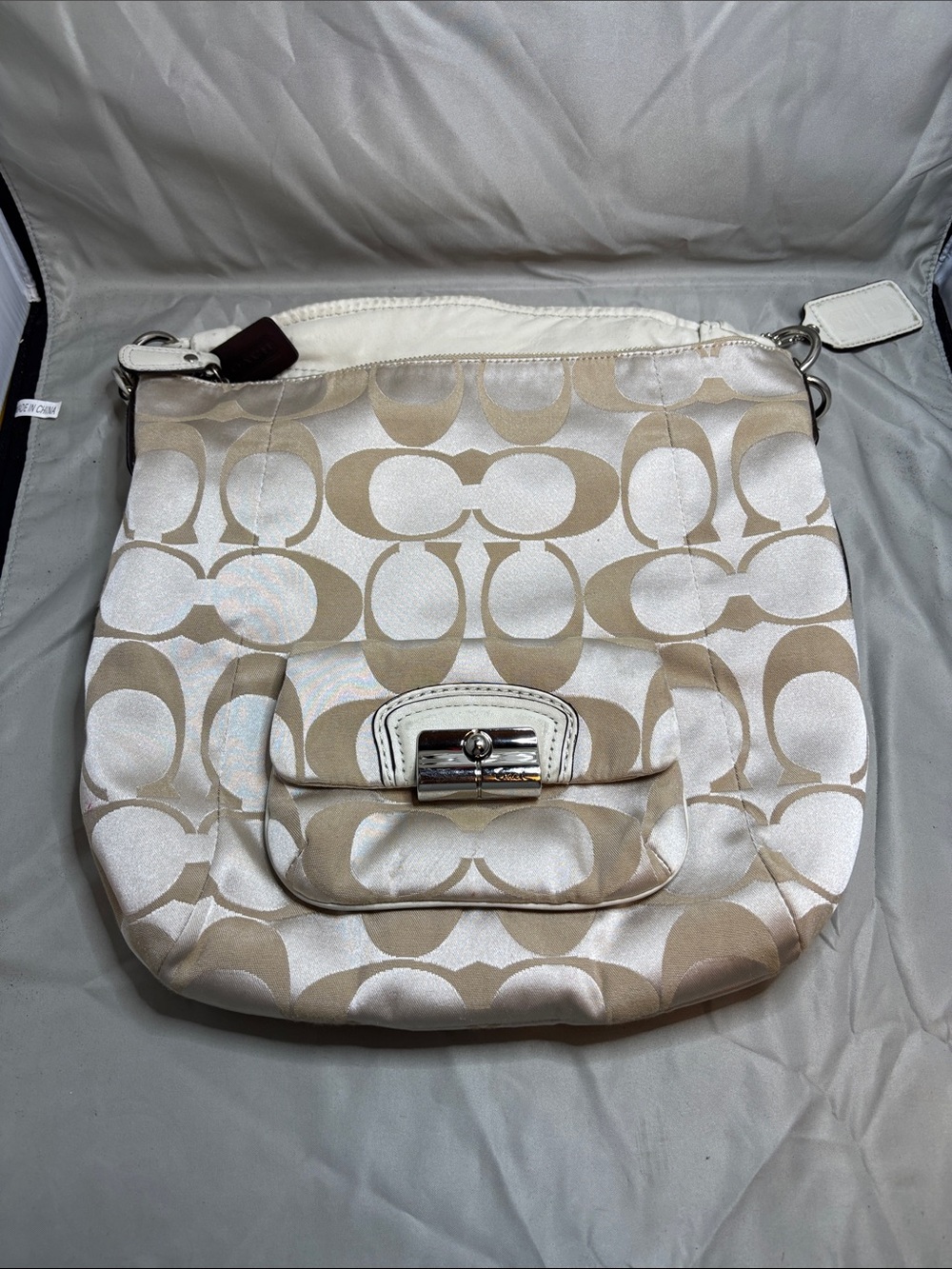 Coach Beige & White Signature Shoulder Bag
